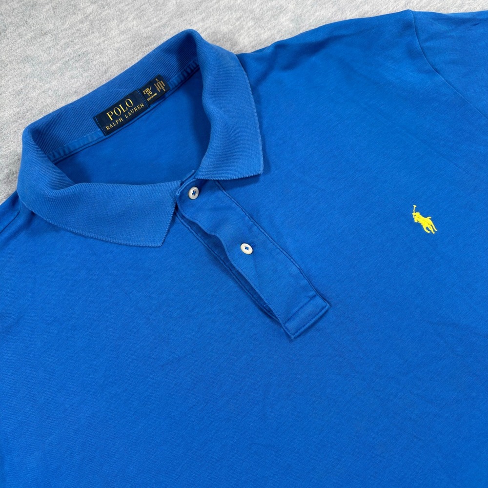 Polo Ralph Lauren Men 2XB Blue Short Sleeve Cotton Jersey Polo Shirt Yellow Pony